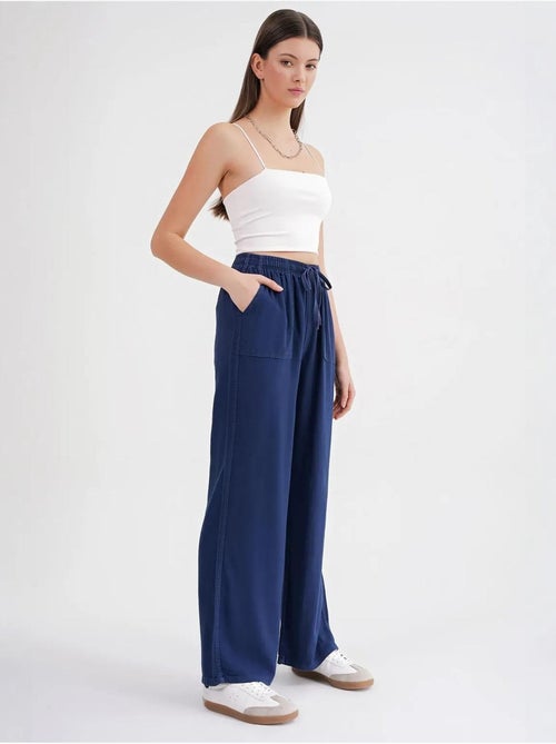Katoenen broek met middelhoge taille, rechte pijpen en striksluiting mixray - Kiabi