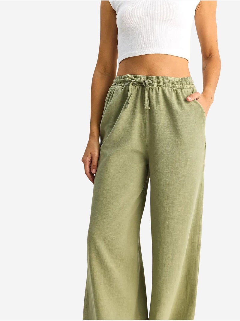 Katoenen broek met wijde pijpen en koord in de taille lucci Kaki - Kiabi