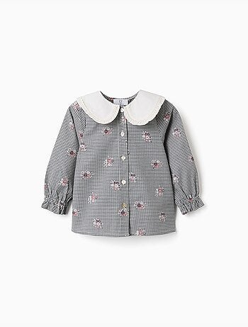 Katoenen gingham overhemd met bloemenprint