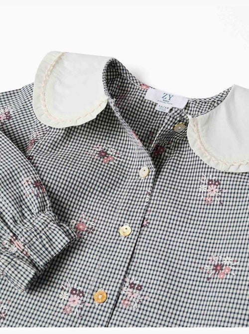 Katoenen gingham overhemd met bloemenprint - Kiabi