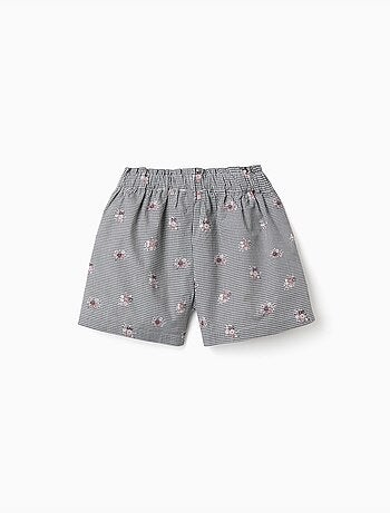 Katoenen gingham shorts met bloemenprint
