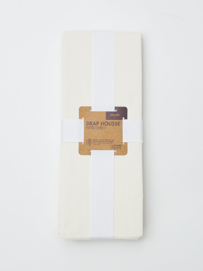 Katoenen hoeslaken voor 2-persoonsbed (160x200 cm) - Kiabi Home WIT - Kiabi