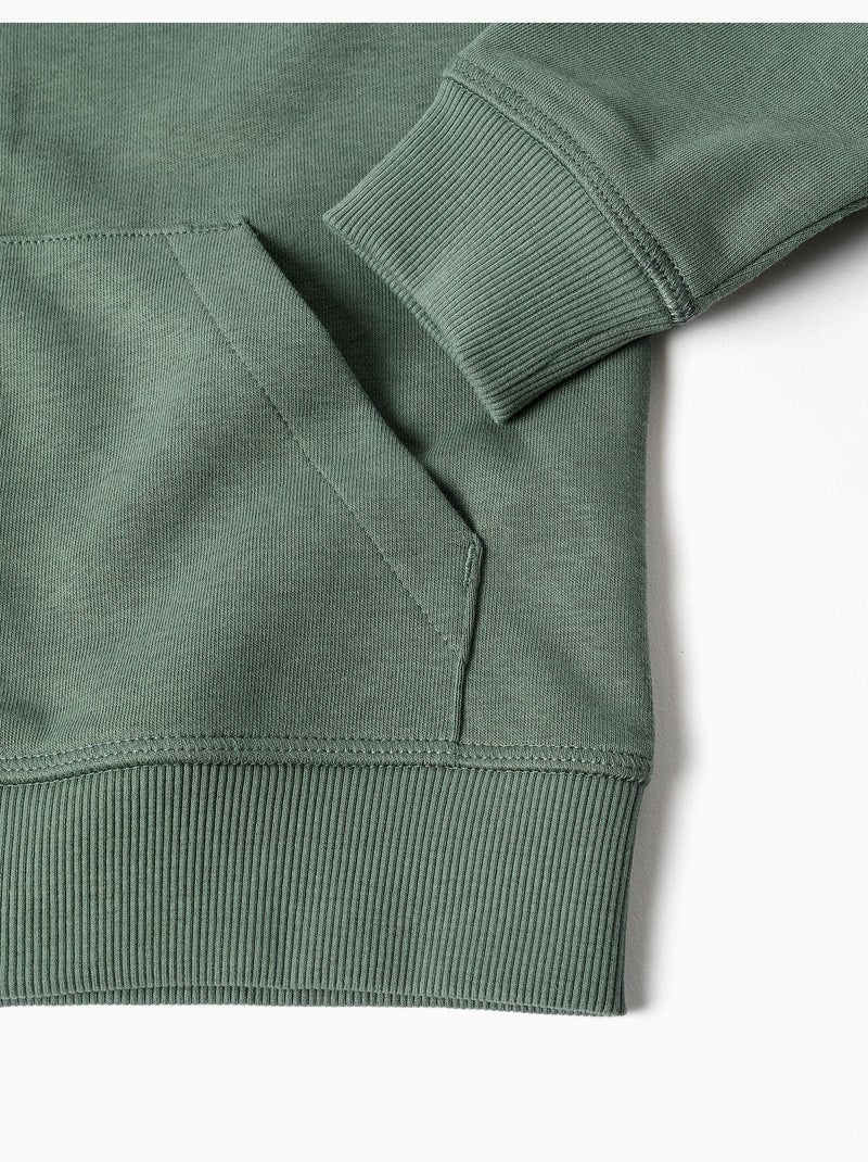 Katoenen jas met capuchon met ZY bouclé borduursel Donkergroen - Kiabi