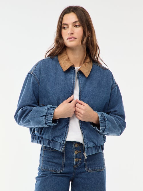 Katoenen jasje met kraag van corduroy - Kiabi