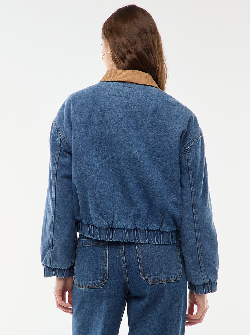 Katoenen jasje met kraag van corduroy Blauw - Kiabi