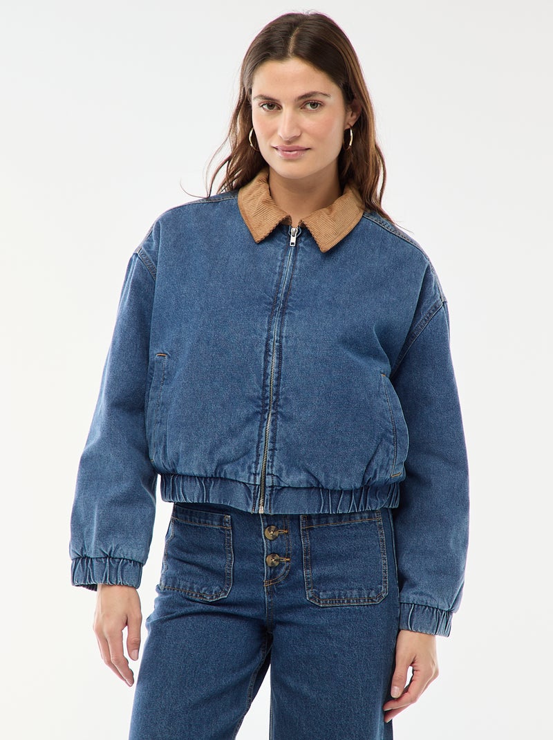 Katoenen jasje met kraag van corduroy Blauw - Kiabi