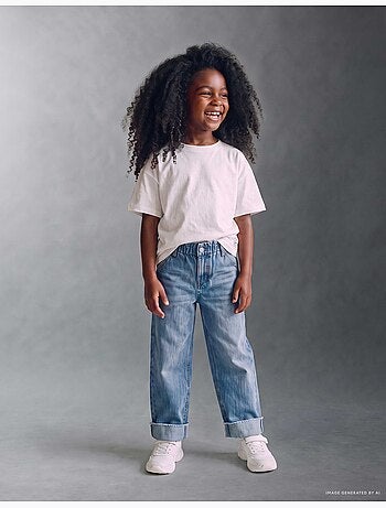 Katoenen jeans met paperbag taille en omgeslagen zoom