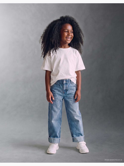 Katoenen jeans met paperbag taille en omgeslagen zoom - Kiabi Katoenen jeans met paperbag taille en omgeslagen zoom - Kiabi