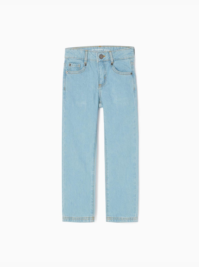 Katoenen jeans met rechte pasvorm Lichtblauw - Kiabi