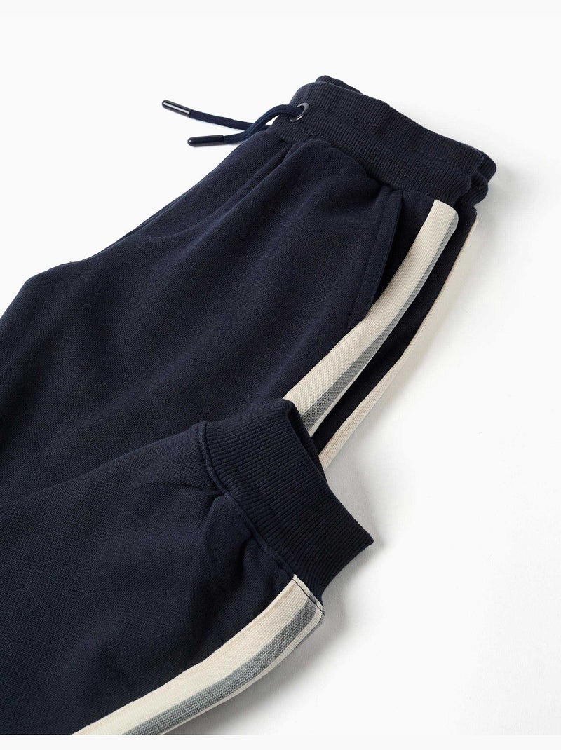 Katoenen joggers met gestreepte tape Donkerblauw - Kiabi