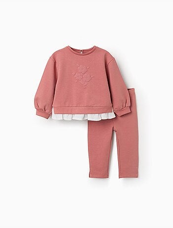 Katoenen jogging set met reliëf bloemenprint