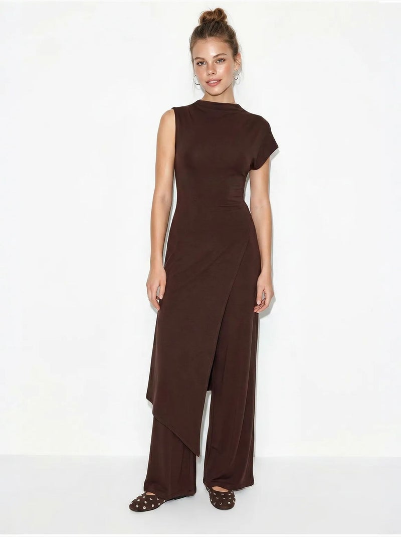 Katoenen jumpsuit met wijde pijpen lucci Chocoladebruin - Kiabi