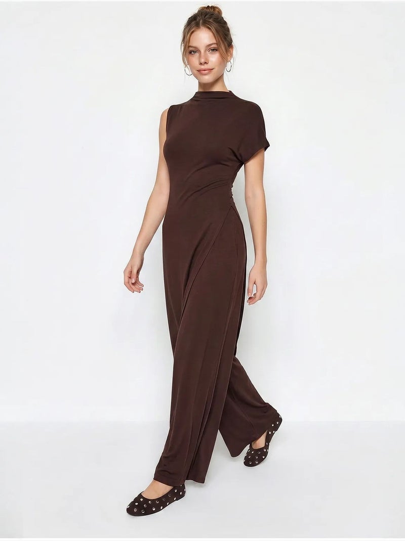 Katoenen jumpsuit met wijde pijpen lucci Chocoladebruin - Kiabi