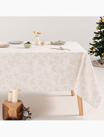 Katoenen kersttafelkleed, gouden hulsttakken in reliëf - gamusi