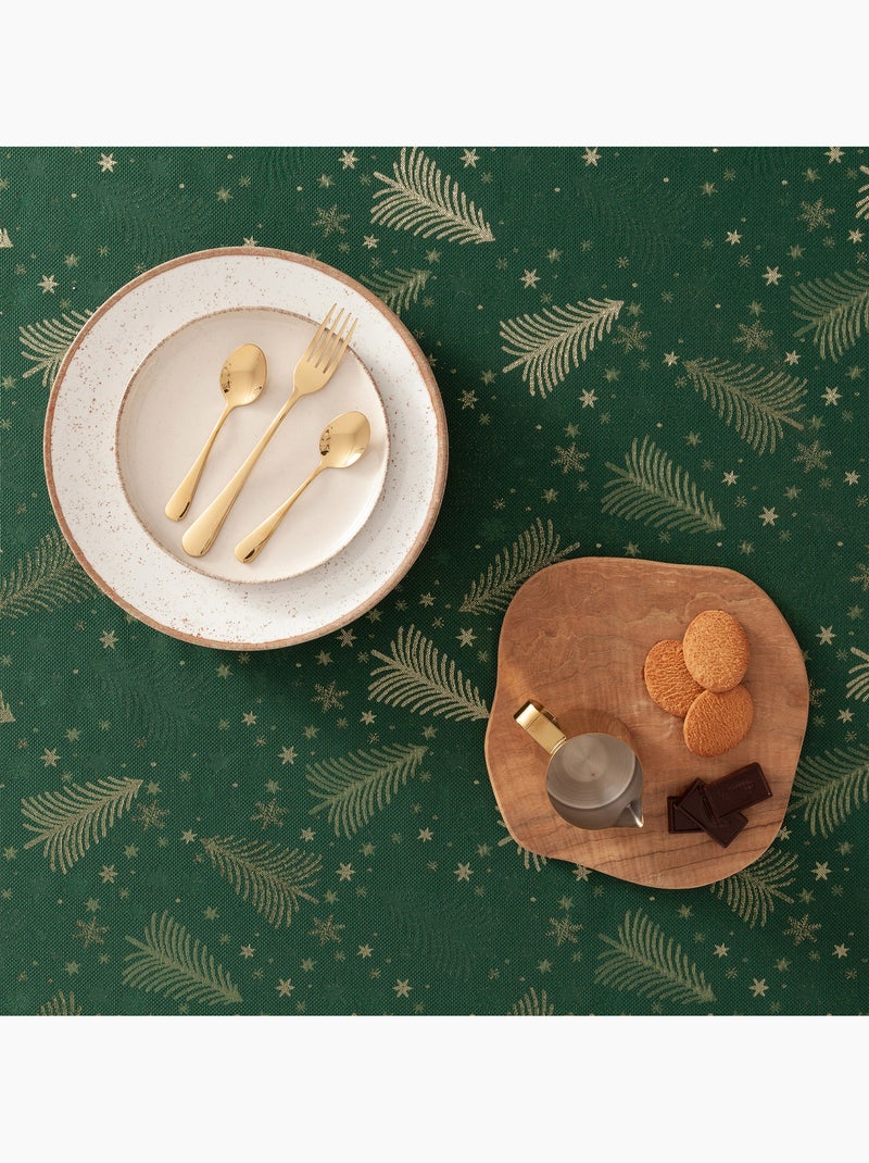 Katoenen kersttafelkleed, gouden kerstbomen en sterren in reliëf - gamusi Groen - Kiabi
