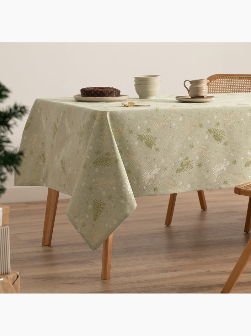 Katoenen kersttafelkleed, gouden kerstbomen en sterren in reliëf - gamusi Groen/Goud - Kiabi