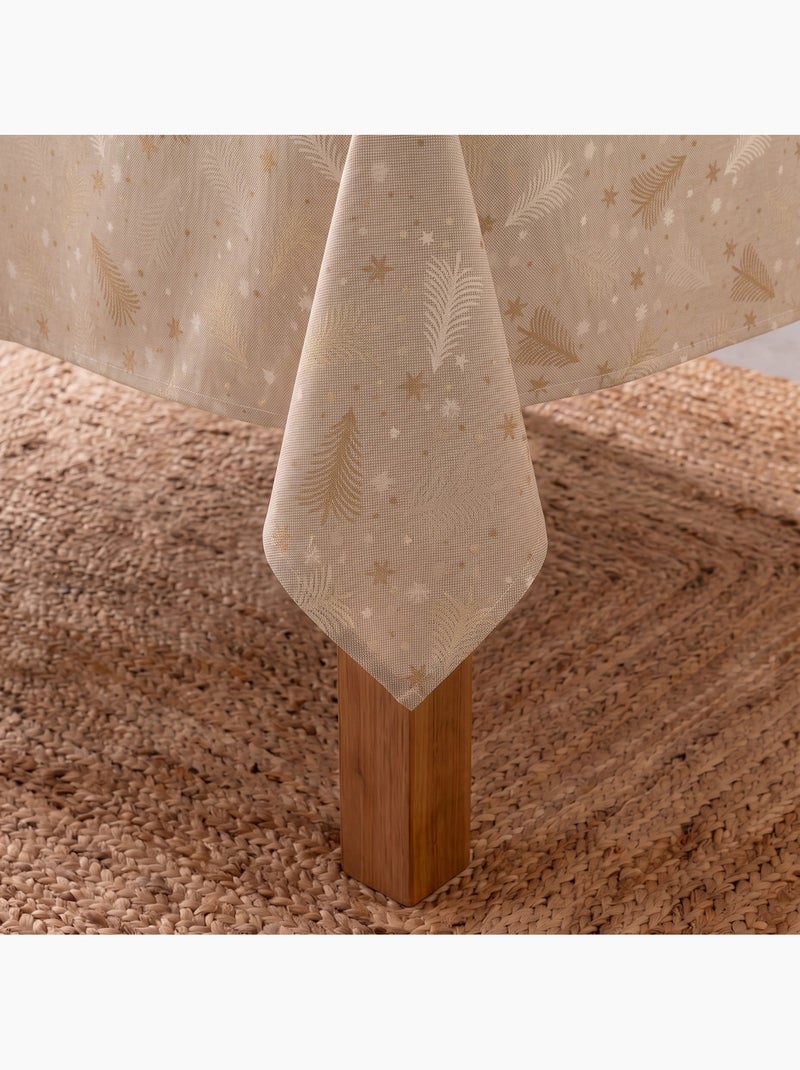 Katoenen kersttafelkleed, gouden kerstbomen en sterren in reliëf - gamusi Parelwit/Beige/Goud - Kiabi