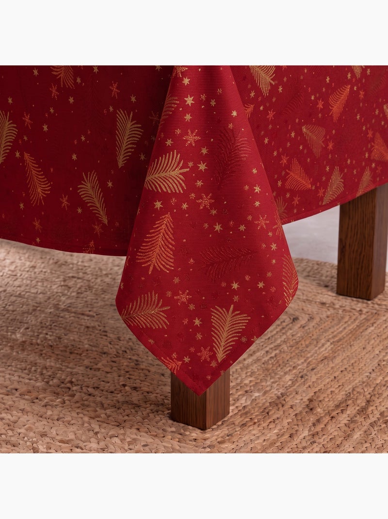 Katoenen kersttafelkleed, gouden kerstbomen en sterren in reliëf - gamusi Rood - Kiabi