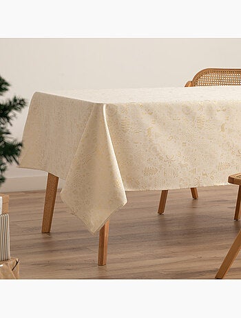 Katoenen kersttafelkleed, gouden kerstmotieven in reliëf - gamusi