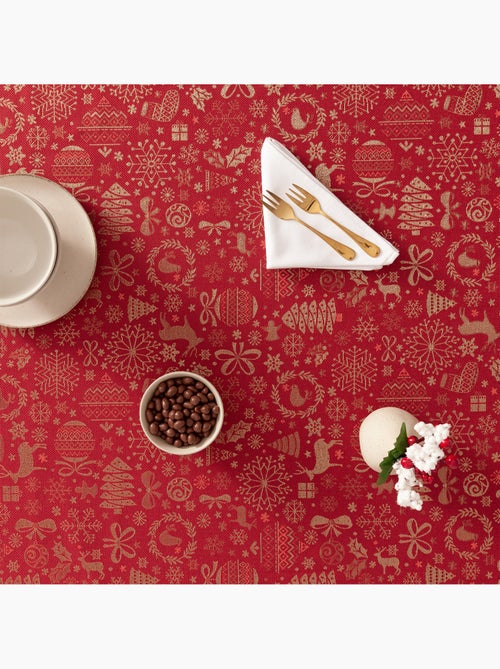 Katoenen kersttafelkleed, gouden kerstmotieven in reliëf - gamusi - Kiabi Katoenen kersttafelkleed, gouden kerstmotieven in reliëf - gamusi - Kiabi
