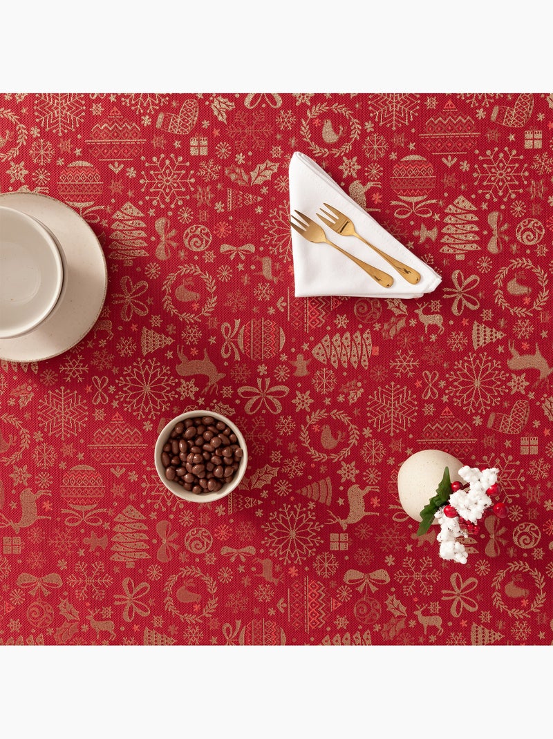 Katoenen kersttafelkleed, gouden kerstmotieven in reliëf - gamusi Rood - Kiabi