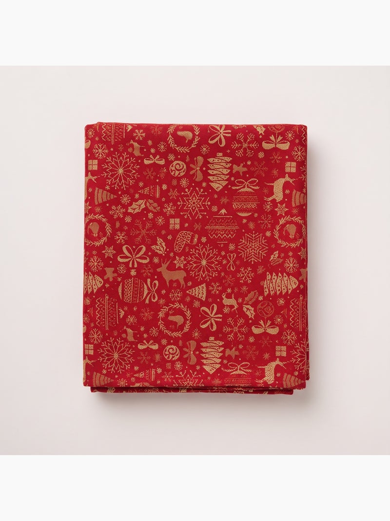 Katoenen kersttafelkleed, gouden kerstmotieven in reliëf - gamusi Rood - Kiabi