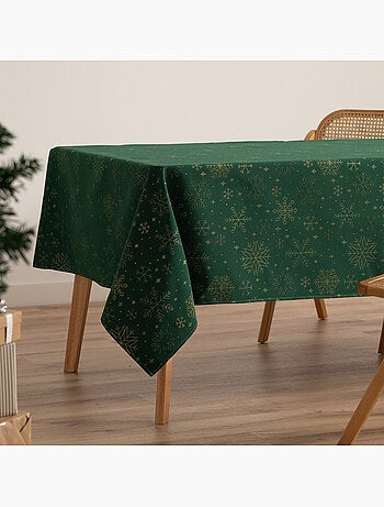 Katoenen kersttafelkleed, gouden sneeuwvlokken in reliëf - gamusi