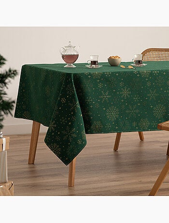 Katoenen kersttafelkleed, gouden sneeuwvlokken in reliëf - gamusi