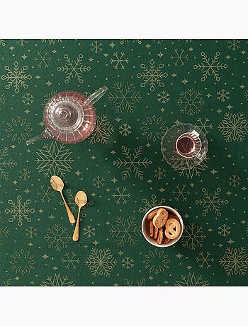 Katoenen kersttafelkleed, gouden sneeuwvlokken in reliëf - gamusi
