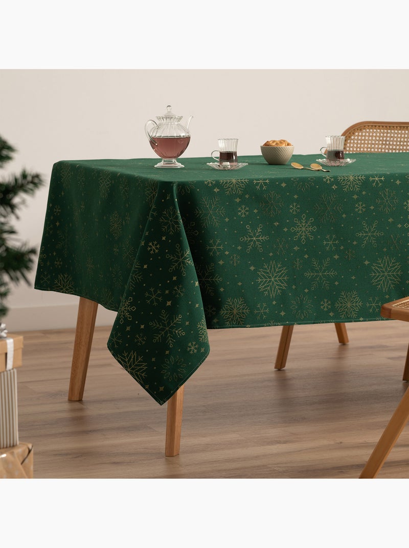 Katoenen kersttafelkleed, gouden sneeuwvlokken in reliëf - gamusi Groen - Kiabi