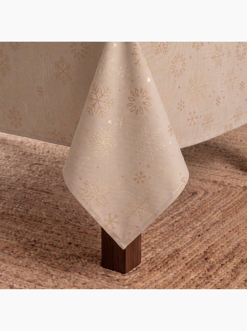 Katoenen kersttafelkleed, gouden sneeuwvlokken in reliëf - gamusi Parelwit/Beige/Goud - Kiabi