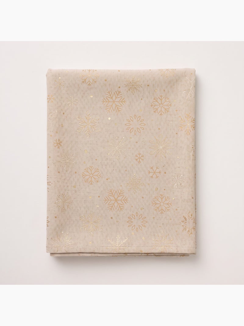 Katoenen kersttafelkleed, gouden sneeuwvlokken in reliëf - gamusi Parelwit/Beige/Goud - Kiabi