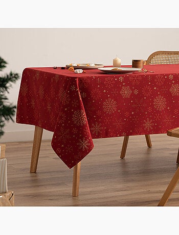 Katoenen kersttafelkleed, gouden sneeuwvlokken in reliëf - gamusi