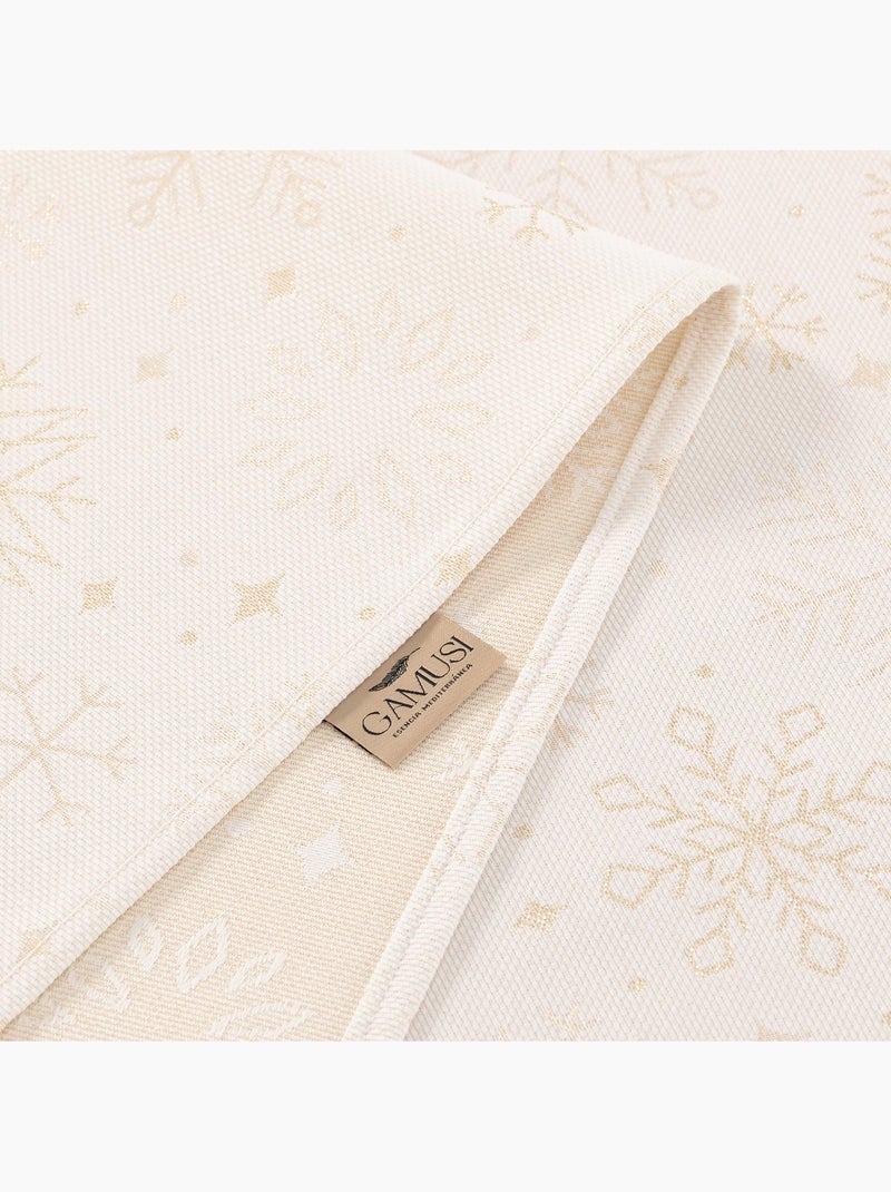 Katoenen kersttafelkleed, gouden sneeuwvlokken in reliëf - gamusi Wit Goudkleurig - Kiabi
