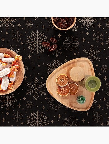Katoenen kersttafelkleed, gouden sneeuwvlokken in reliëf - gamusi