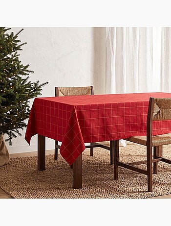 Katoenen kersttafelkleed met ruitpatroon en lurex-garen in reliëf - gamusi.