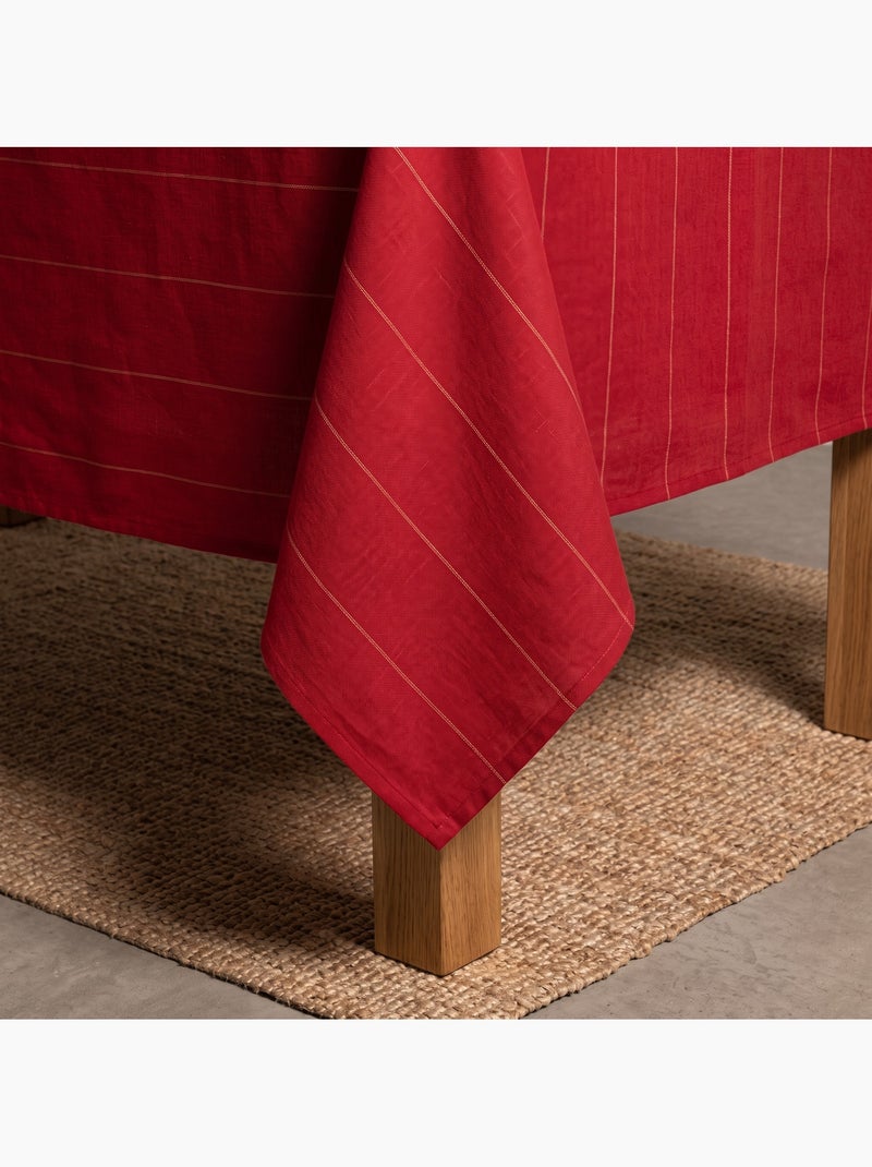 Katoenen kersttafelkleed met strepen en lurex-garen in reliëf - gamusi. Rood - Kiabi