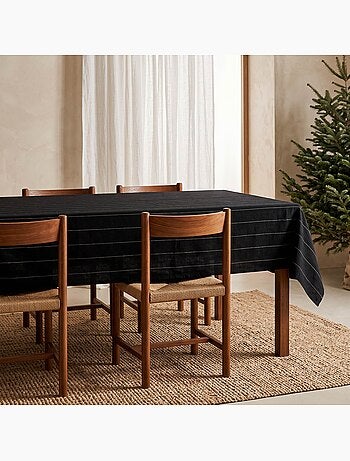 Katoenen kersttafelkleed met strepen en lurex-garen in reliëf - gamusi.