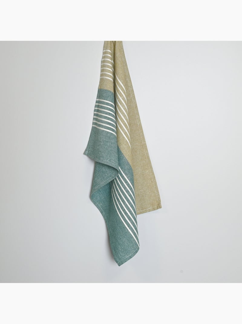 Katoenen keukenhanddoek met tweekleurige strepen Blauw - Kiabi