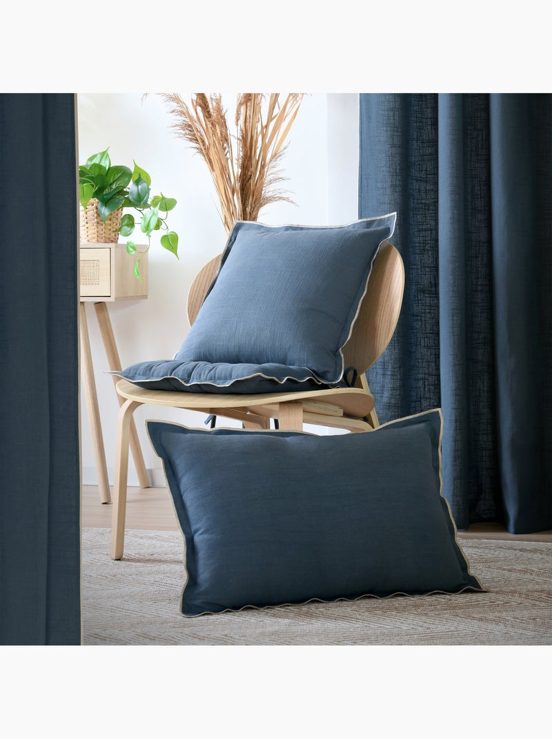 Katoenen kussen, platte geschulpte ruches, zwart Blauw - Kiabi