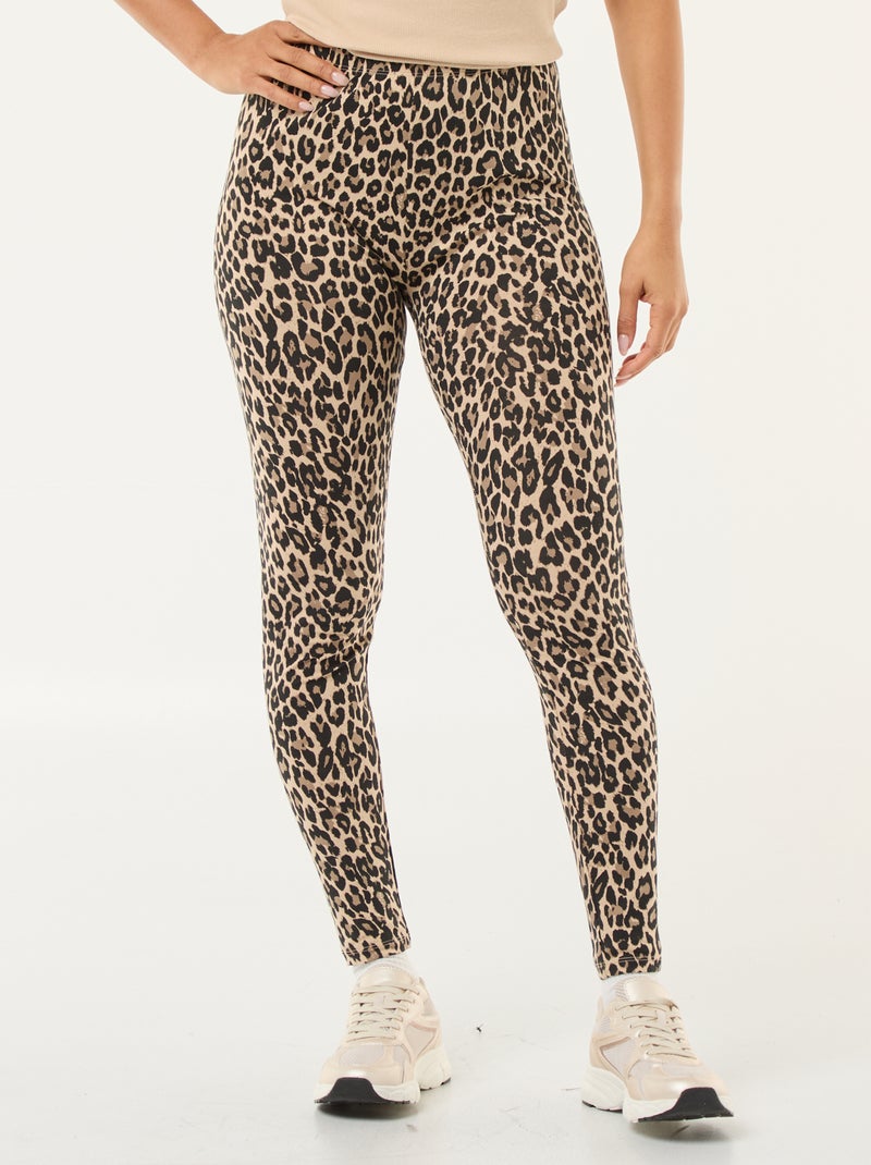 Katoenen legging met luipaardprint Biege - Kiabi