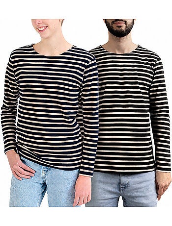 Katoenen matrozenhemd 'Breizh Océan', unisex T-shirt met dikke strepen van biologisch katoen