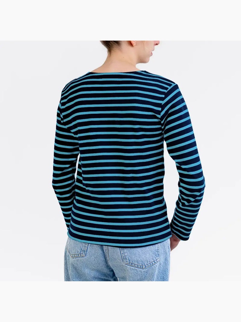 Katoenen matrozenhemd 'breizh océan', unisex t-shirt met dikke strepen van biologisch katoen Marineblauw/Hemelsblauw - Kiabi