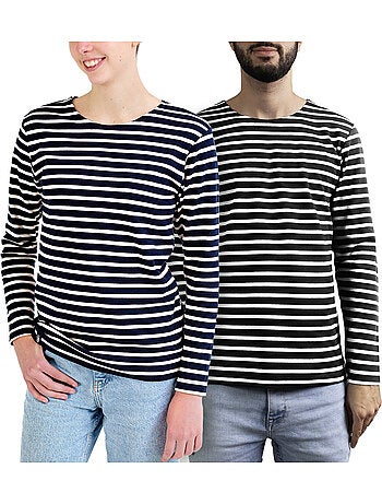 Katoenen matrozenhemd 'Breizh Océan', unisex T-shirt met dikke strepen van biologisch katoen