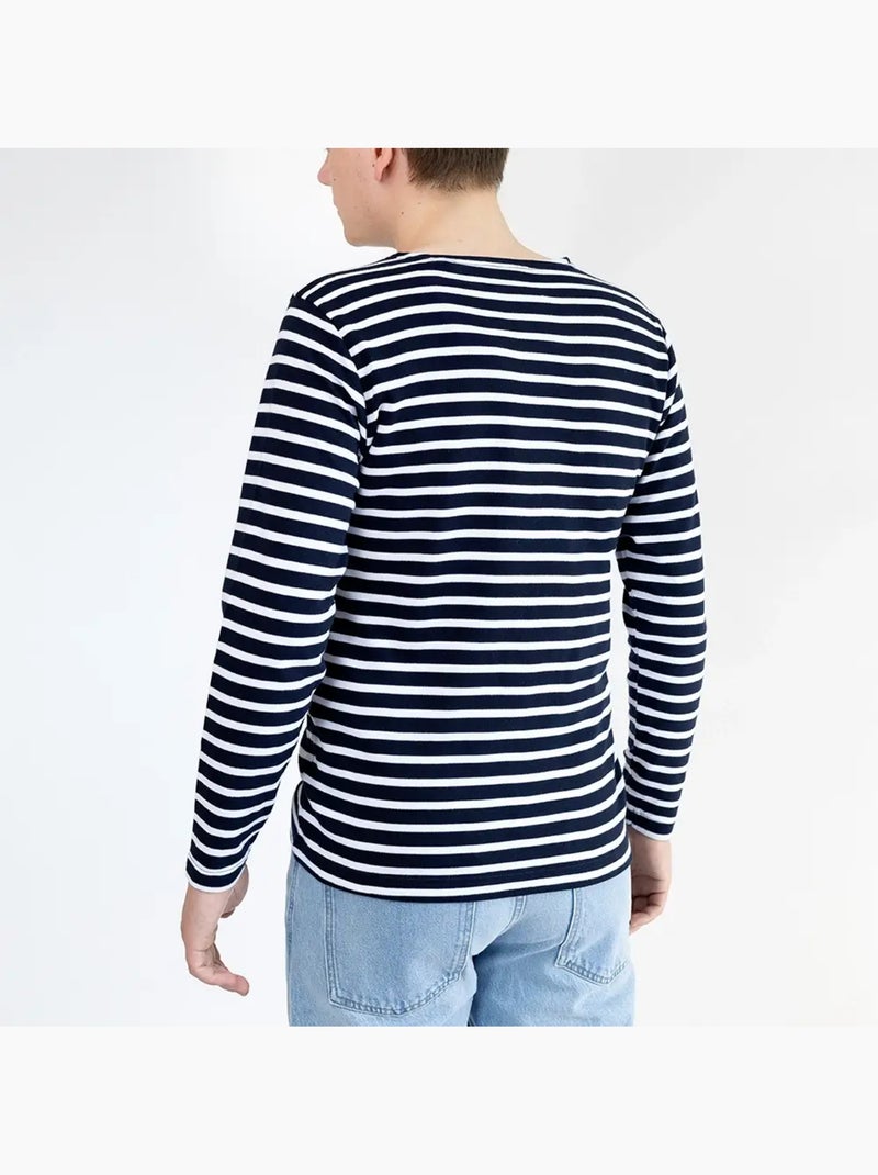 Katoenen matrozenhemd 'Breizh Océan', unisex T-shirt met dikke strepen van biologisch katoen Marineblauw/Wit - Kiabi