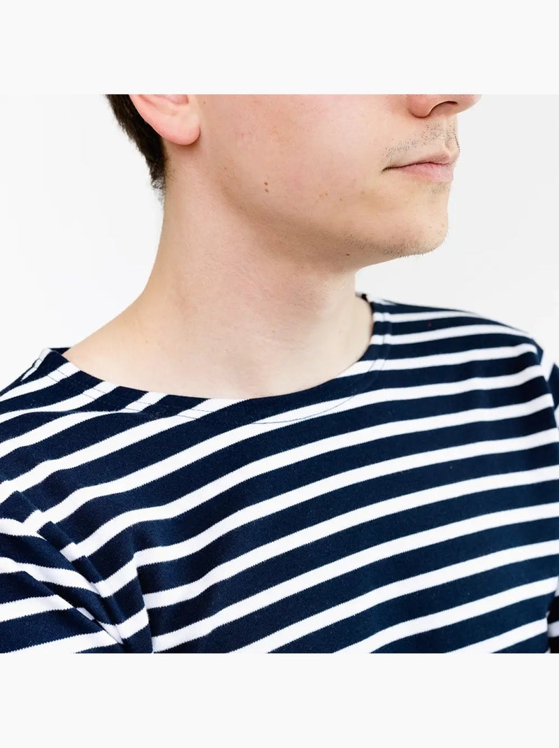 Katoenen matrozenhemd 'Breizh Océan', unisex T-shirt met dikke strepen van biologisch katoen Marineblauw/Wit - Kiabi