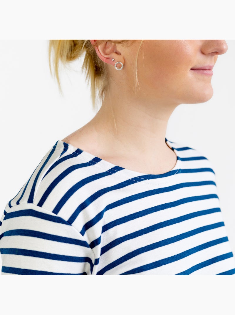 Katoenen matrozenhemd 'Breizh Océan', unisex T-shirt met dikke strepen van biologisch katoen Wit/Denim - Kiabi