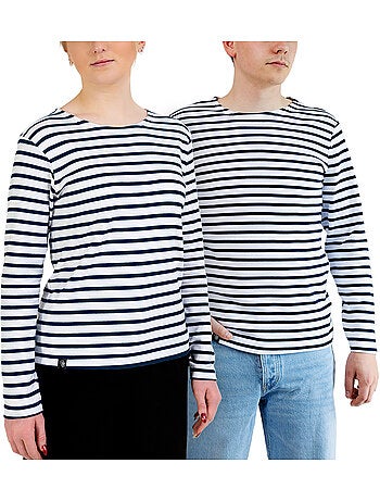 Katoenen matrozenhemd 'Breizh Océan', unisex T-shirt met dikke strepen van biologisch katoen