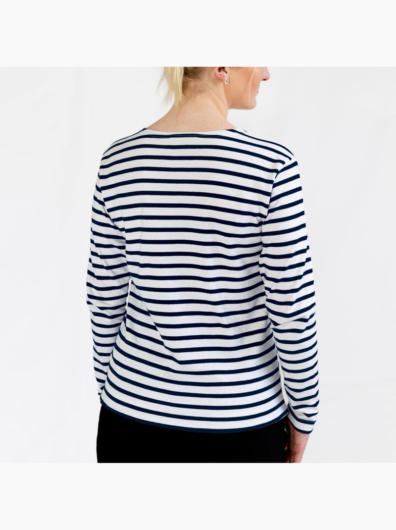 Katoenen matrozenhemd 'Breizh Océan', unisex T-shirt met dikke strepen van biologisch katoen Wit/Marineblauw - Kiabi