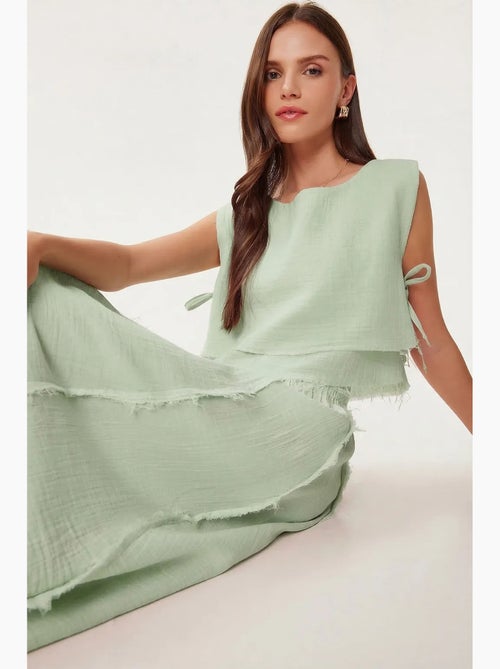 Katoenen mouwloze blouse en set met wijde broekrok istanbul - Kiabi